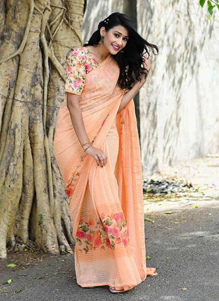 Peach Colour ASHIMA RIHANA FLOWER Weightless Sequence Fancy Ethnic Wear Saree Collection 3702